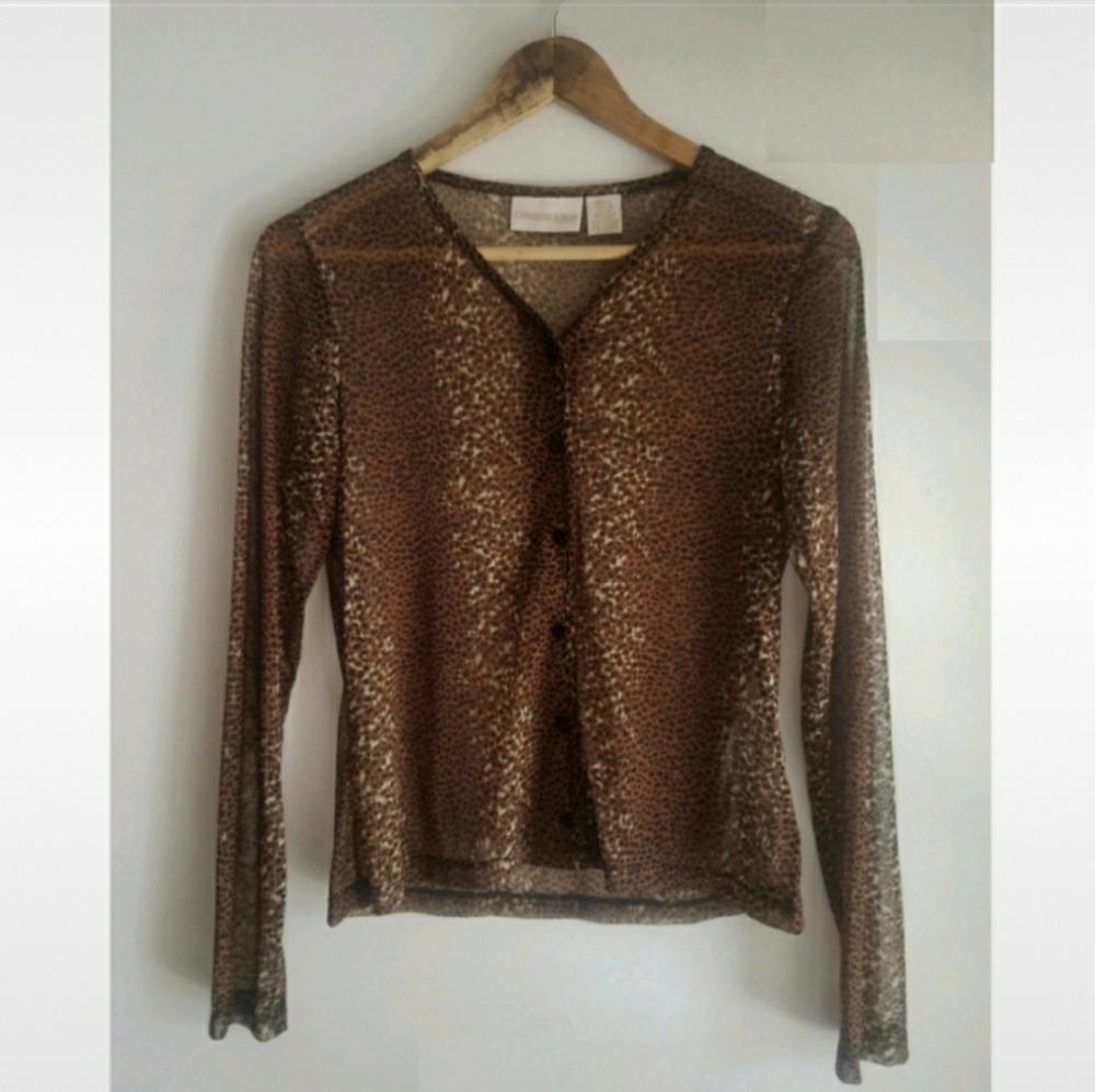 Sheer Cheetah Leopard Animal Print Blouse